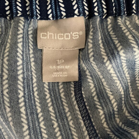 Chico's Womens Size 8 Petite Blue White Printed Pull On Pants - Picture 4 of 6
